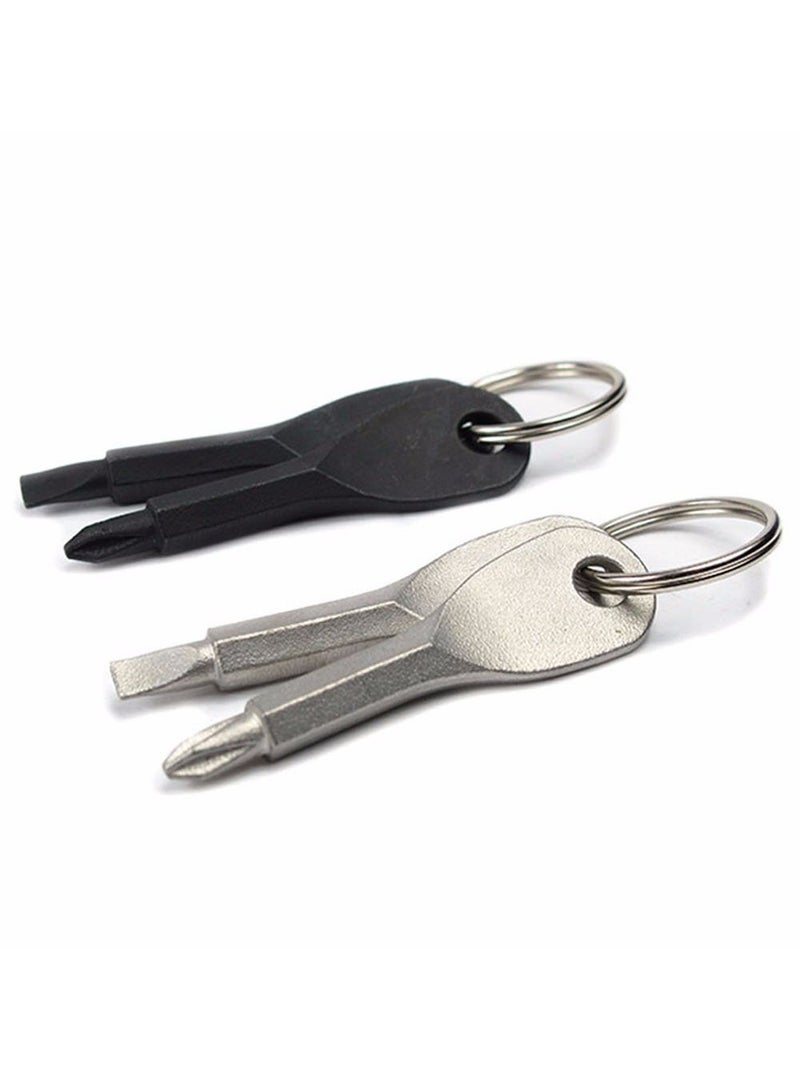 Armear 2 Set(4PCS) Portable Multifunction Key Chain Screwdriver Mini Key Shape Travel Kits Outdoor EDC Screwdriver Tool with Key Ring(Color: Black Silver) - Image 4